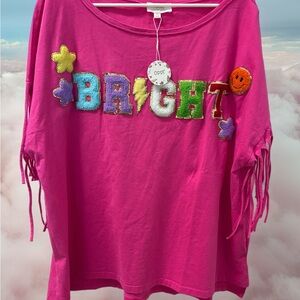 Women’s Bright' Pink Fringe Sleeve Tee